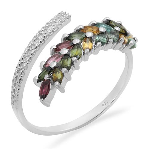 BUY NATURAL MULTI TOURMALINE GEMSTONE LEAF RING  IN 925 SILVER